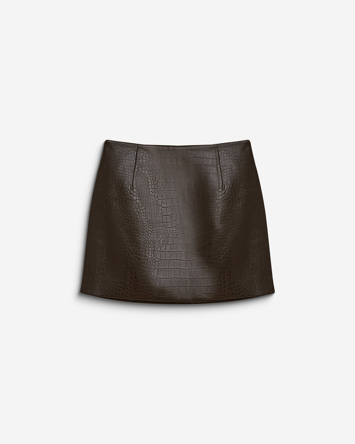 Mini-jupe en similicuir effet croco chocolat Betty