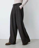 Pantaloni sartoriali a righe in misto lana cioccolato Baldwin