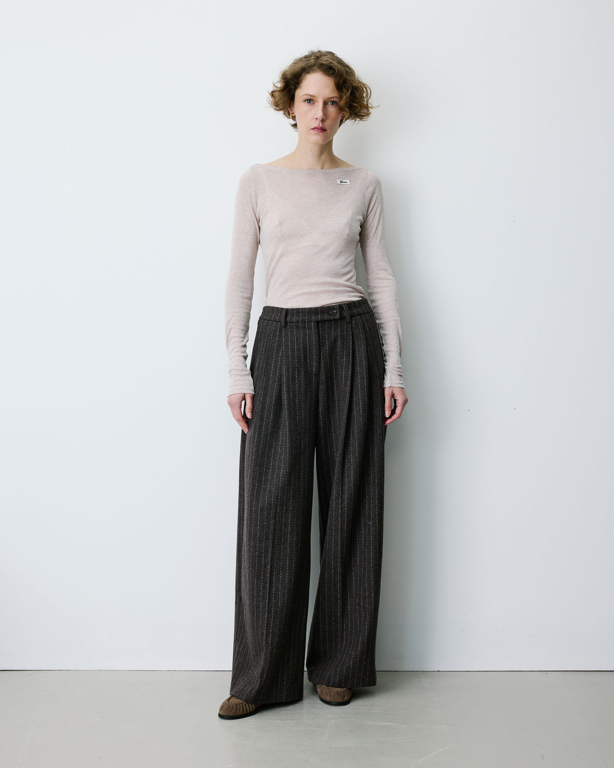 Pantaloni sartoriali a righe in misto lana cioccolato Baldwin