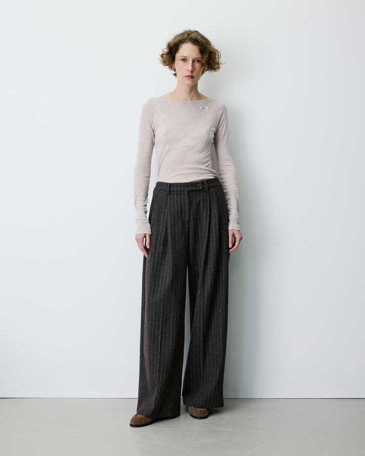 Pantaloni sartoriali a righe in misto lana cioccolato Baldwin