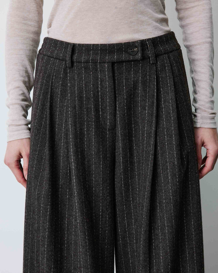 Pantaloni sartoriali a righe in misto lana cioccolato Baldwin