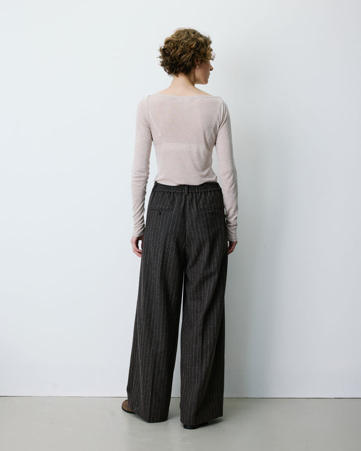 Pantaloni sartoriali a righe in misto lana cioccolato Baldwin