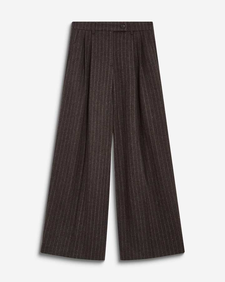 Pantaloni sartoriali a righe in misto lana cioccolato Baldwin