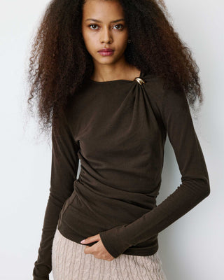 Long-sleeve draped top chocolat Bijou