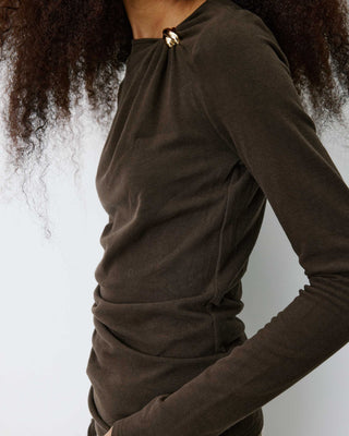 Long-sleeve draped top chocolat Bijou