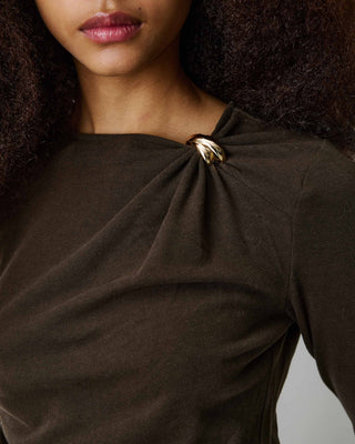 Long-sleeve draped top chocolat Bijou