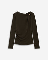 T-shirt drapé près du corps à boucle dorée chocolat Bijou