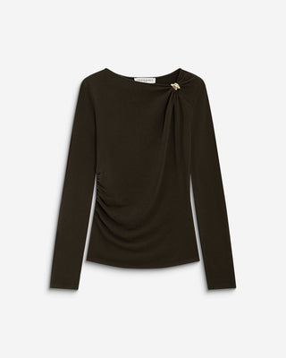 Long-sleeve draped top chocolat Bijou