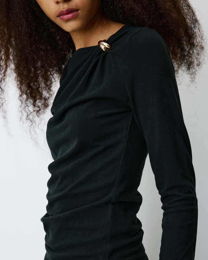 Long-sleeve draped top noir Bijou