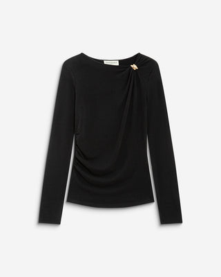 T-shirt drapé près du corps à boucle dorée noir Bijou