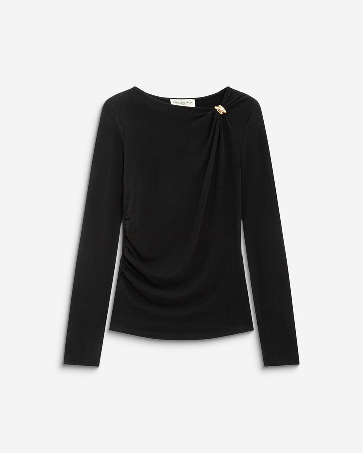 Long-sleeve draped top noir Bijou