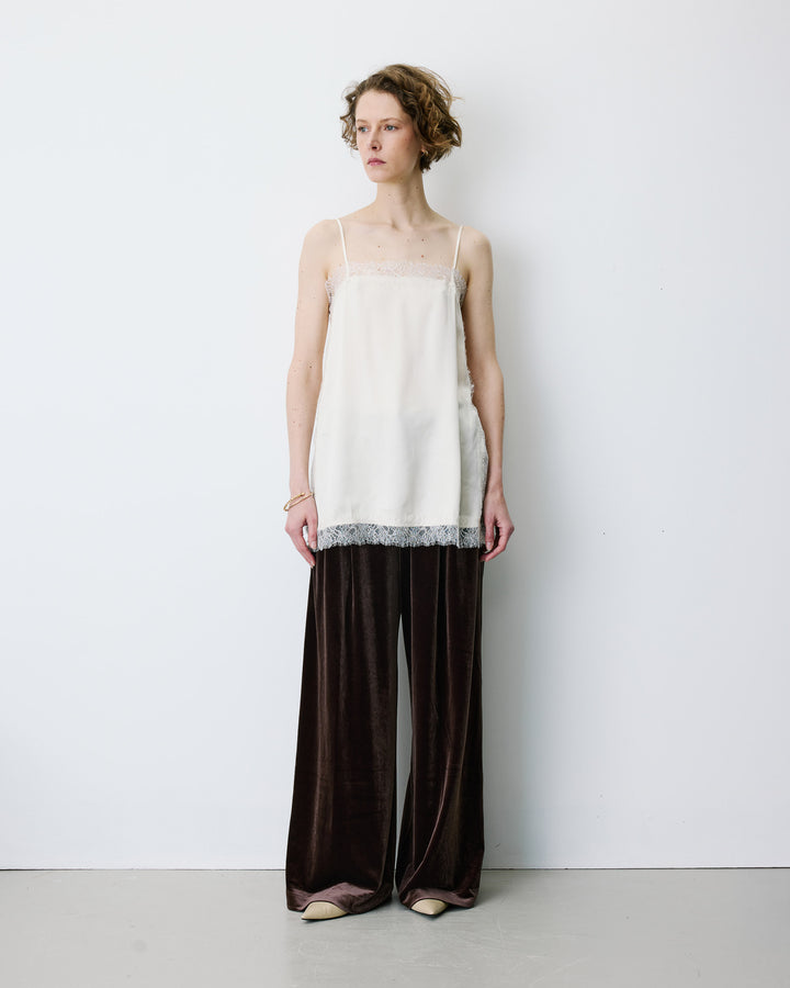 Square-neck lace-trim satin cami ecru Blossom