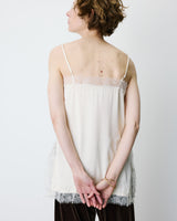 Square-neck lace-trim satin cami ecru Blossom