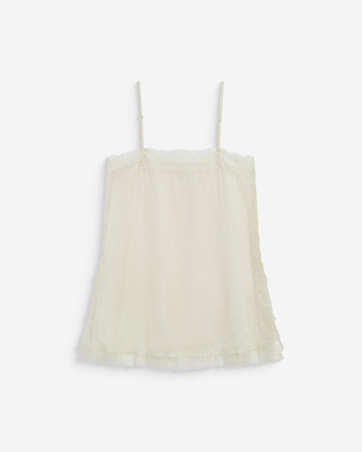 Square-neck lace-trim satin cami ecru Blossom