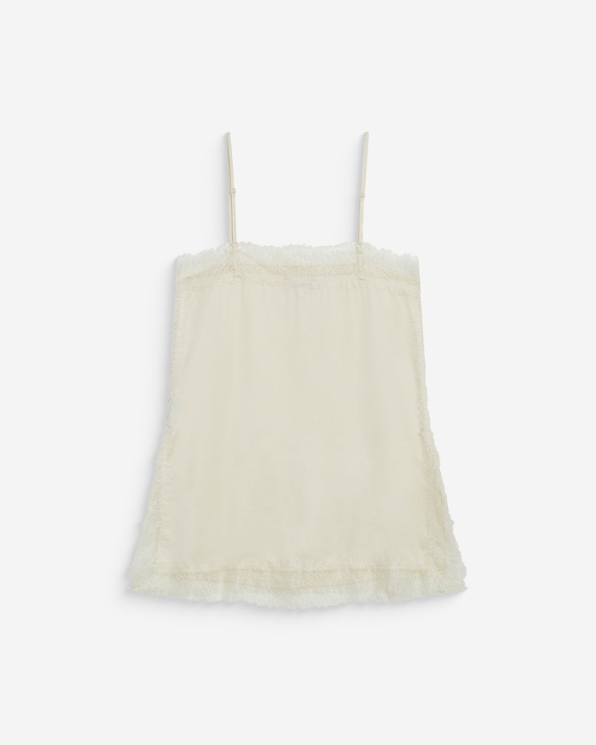 Square-neck lace-trim satin cami ecru Blossom