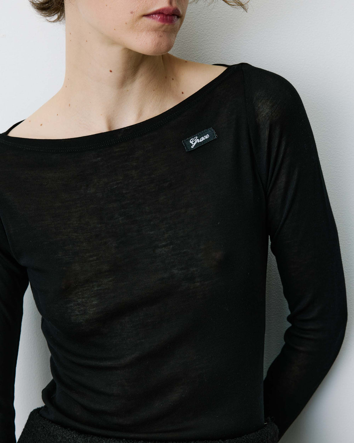 Camiseta de manga larga con cuello barco noir Bennett