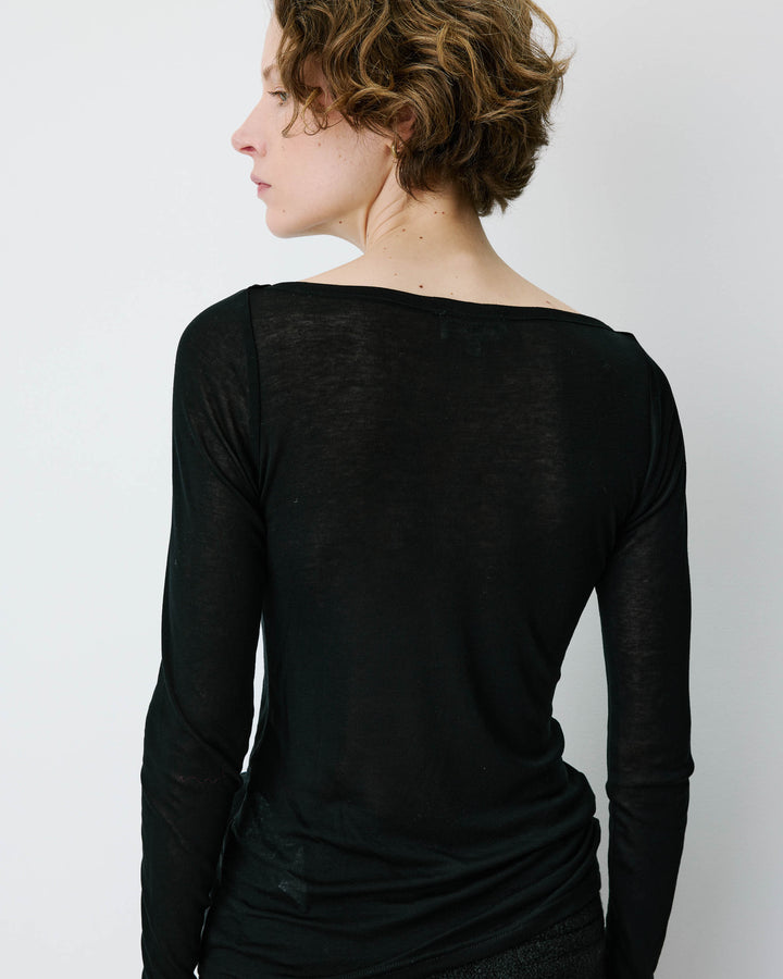 Camiseta de manga larga con cuello barco noir Bennett