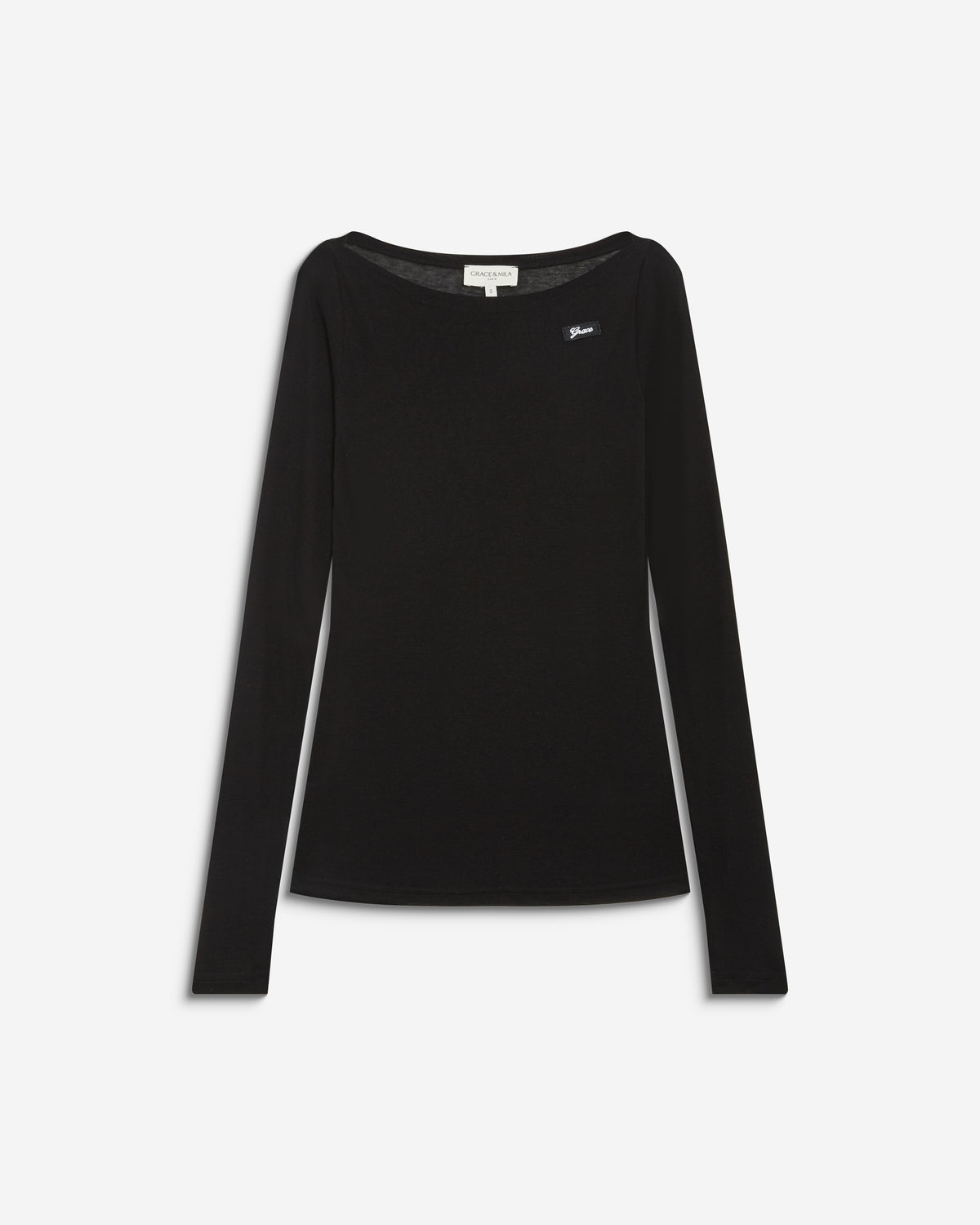 Camiseta de manga larga con cuello barco noir Bennett