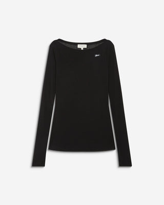 T-shirt ajusté col bateau manches longues noir Bennett