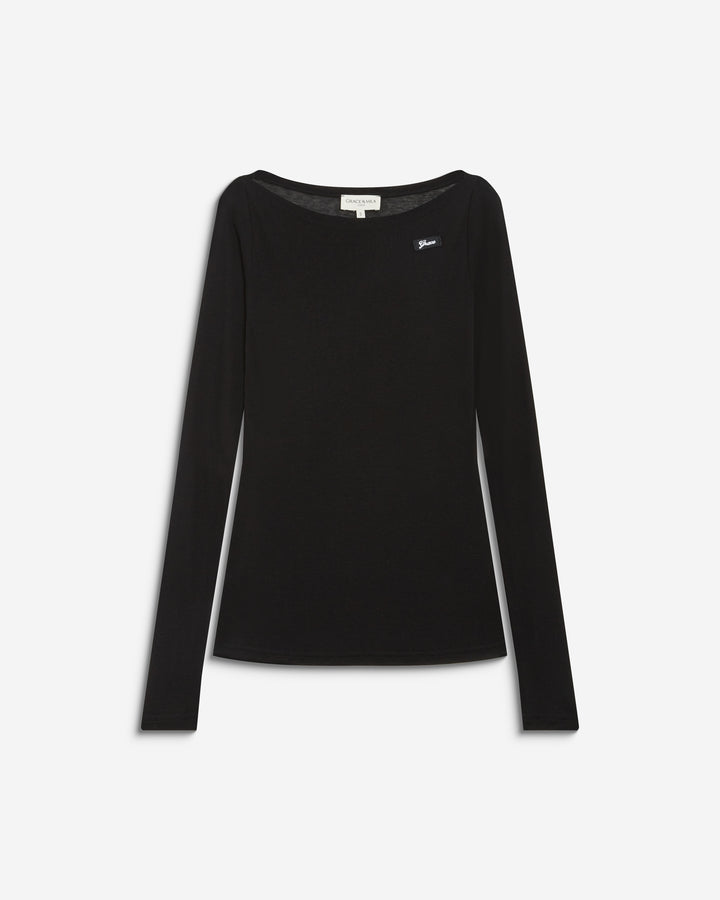 Camiseta de manga larga con cuello barco noir Bennett