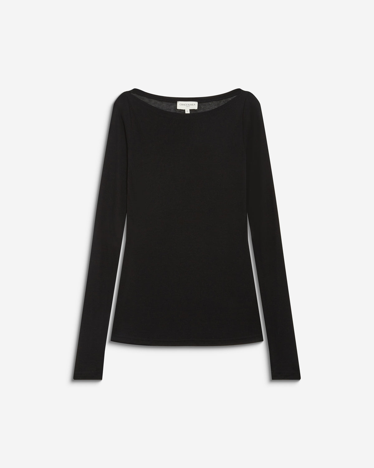 T-shirt ajusté col bateau manches longues noir Bennett