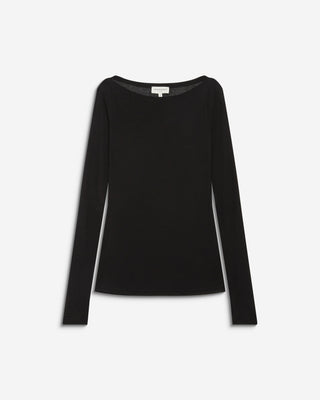 T-shirt ajusté col bateau manches longues noir Bennett