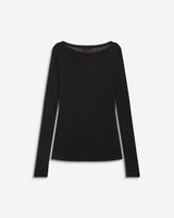 T-shirt ajusté col bateau manches longues noir Bennett