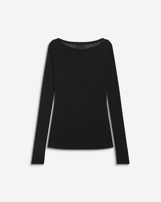 T-shirt ajusté col bateau manches longues noir Bennett