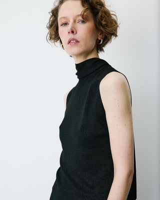 Top col montant en maille lurex sans manches noir Bailey