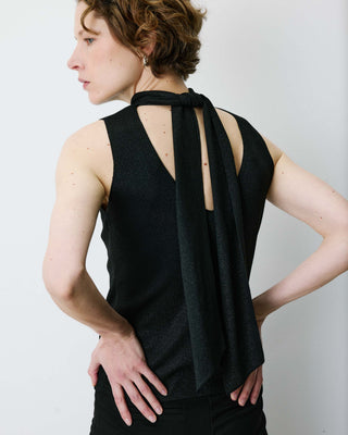 Top col montant en maille lurex sans manches noir Bailey