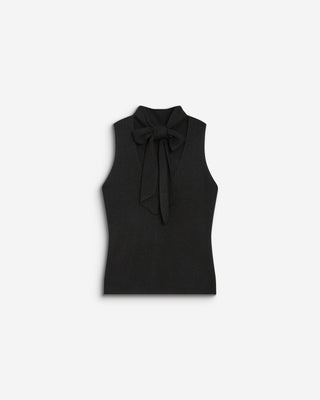 Top col montant en maille lurex sans manches noir Bailey