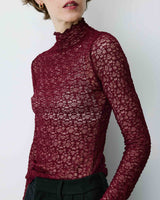 Top en dentelle ajusté manches longues cherry Blake