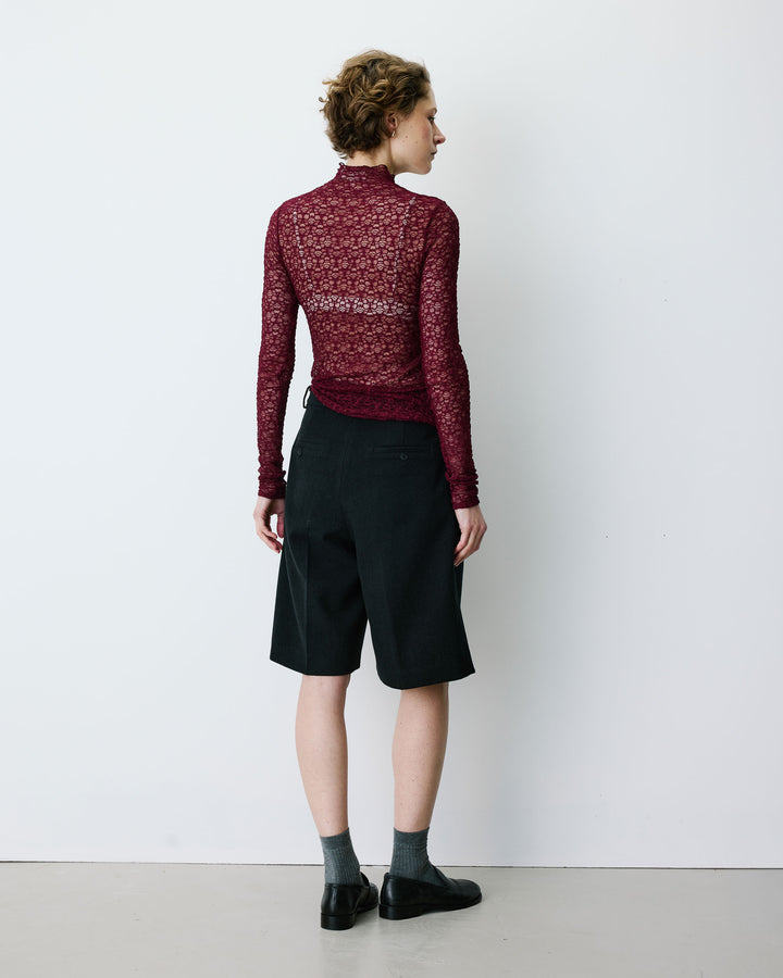 Top en dentelle ajusté manches longues cherry Blake
