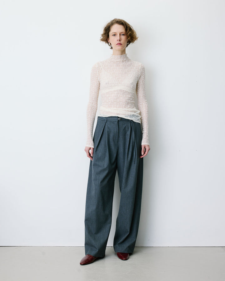 Top en dentelle ajusté manches longues ecru Blake