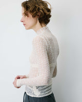 Top en dentelle ajusté manches longues ecru Blake