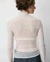 Top en dentelle ajusté manches longues ecru Blake