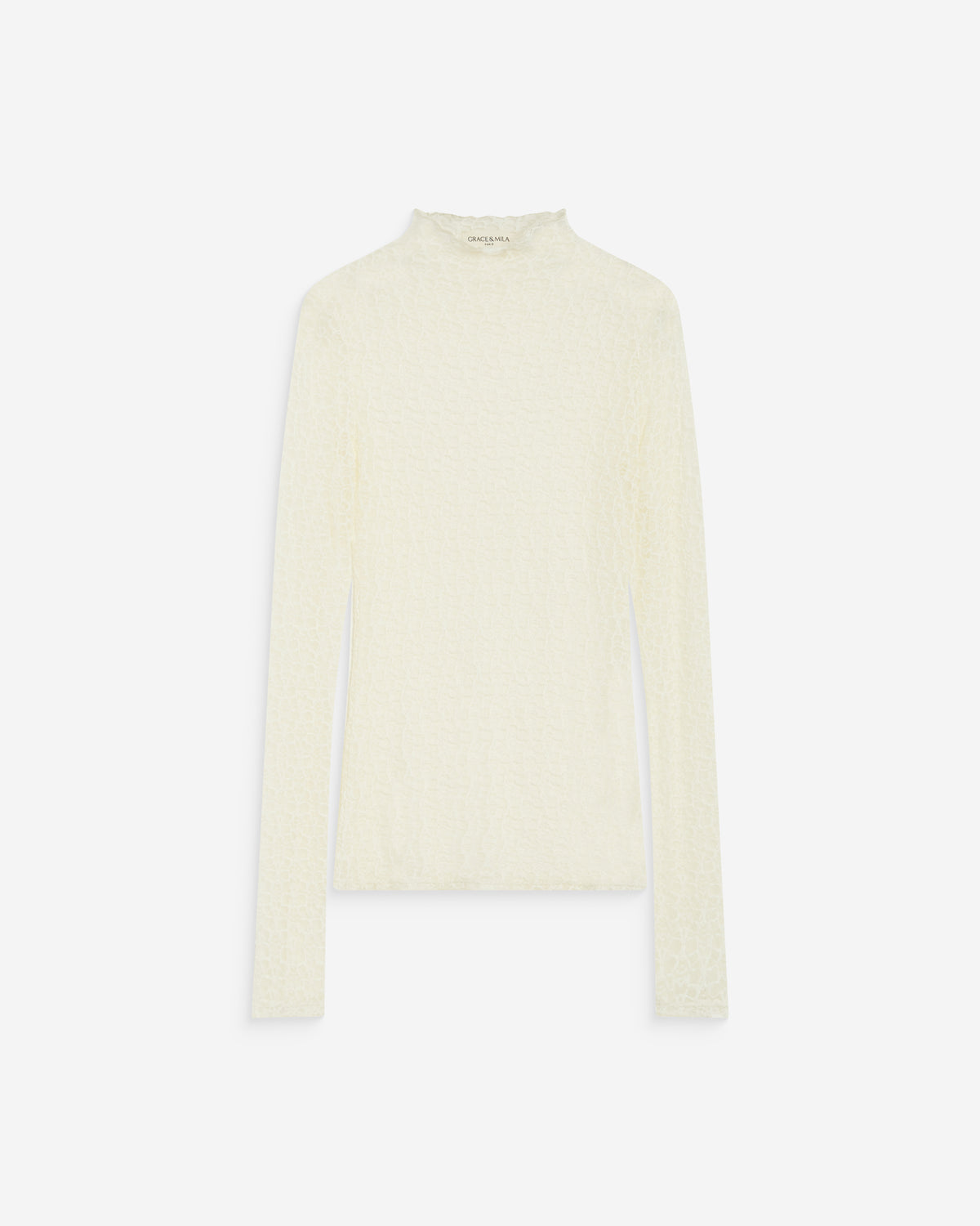 Top en dentelle ajusté manches longues ecru Blake