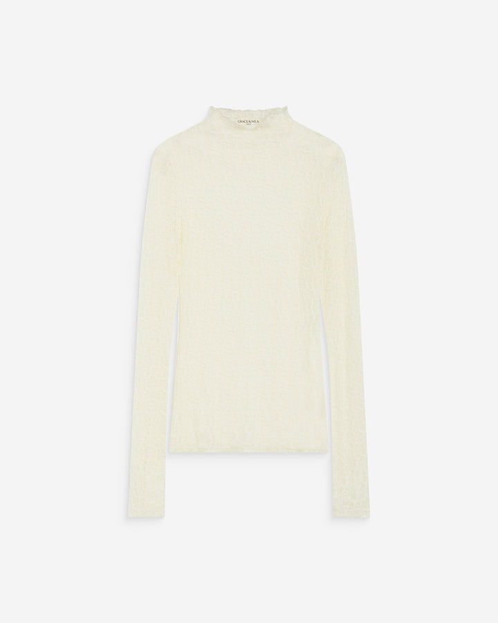 Top en dentelle ajusté manches longues ecru Blake