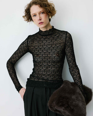 Top en dentelle ajusté manches longues noir Blake