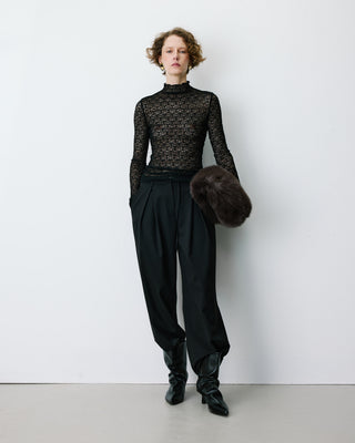Top en dentelle ajusté manches longues noir Blake
