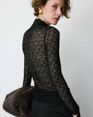 Top en dentelle ajusté manches longues noir Blake