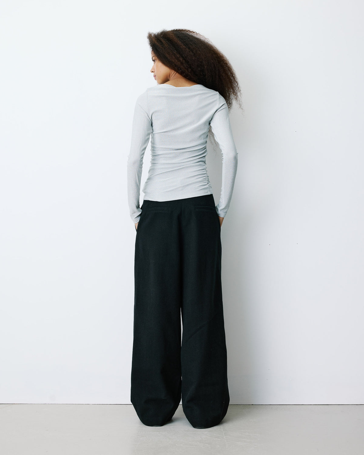 Top drapé ajusté en lurex manches longues silver Beaumont