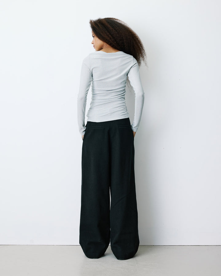 Top drapé ajusté en lurex manches longues silver Beaumont