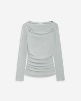 Top drapé ajusté en lurex manches longues silver Beaumont