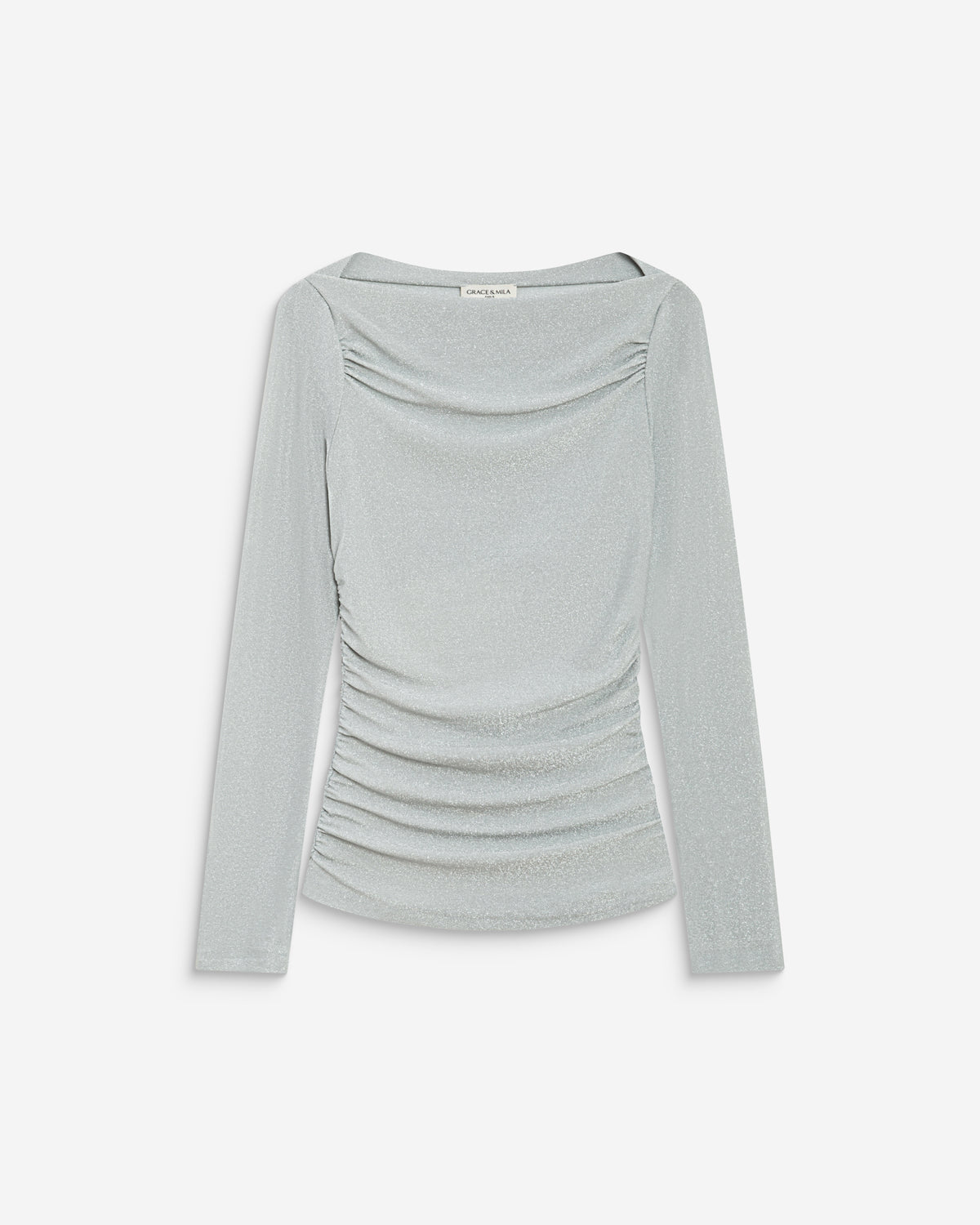 Top drapé ajusté en lurex manches longues silver Beaumont