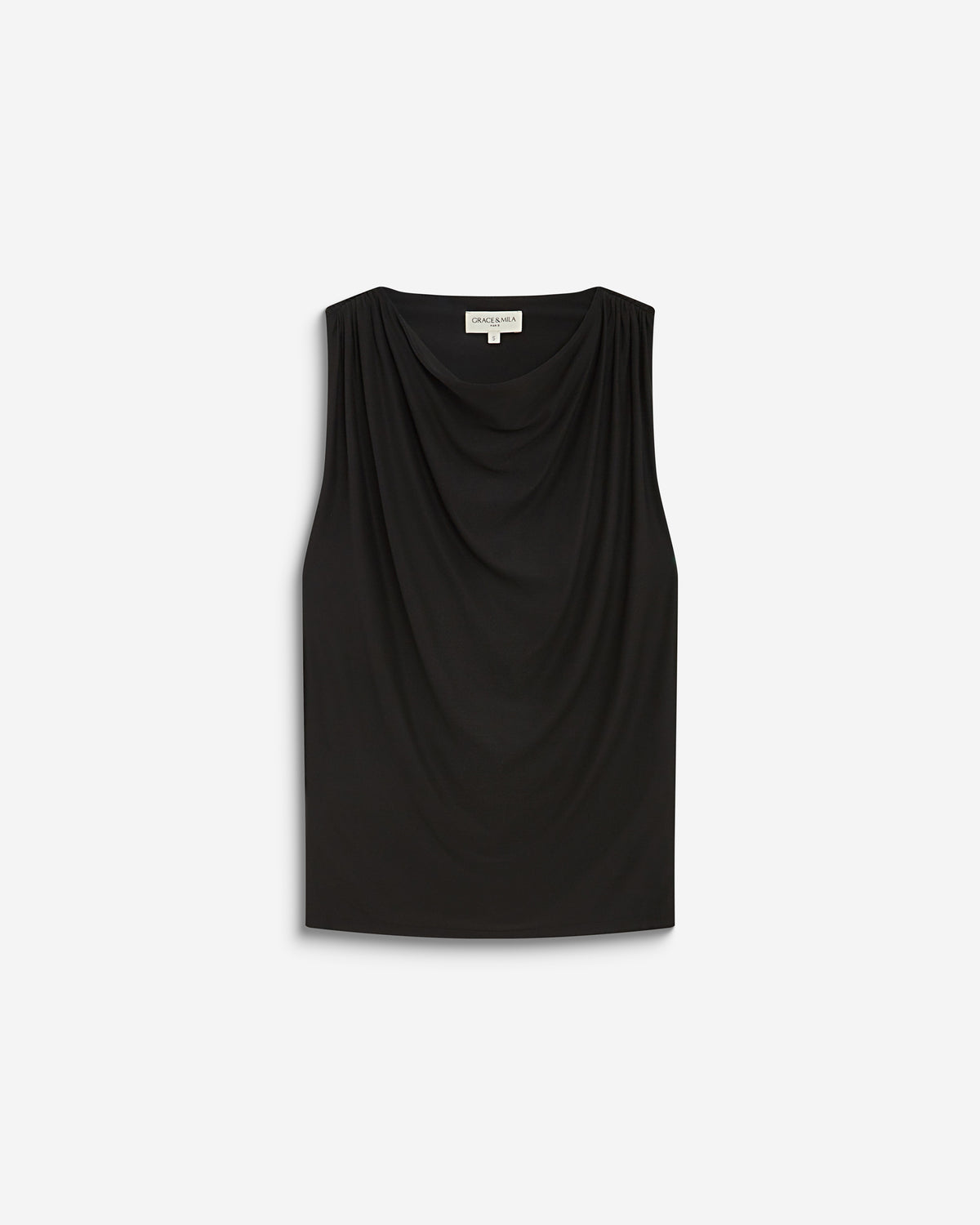 Top drapeado sem mangas com fivela dourada nas costas preto Bunny