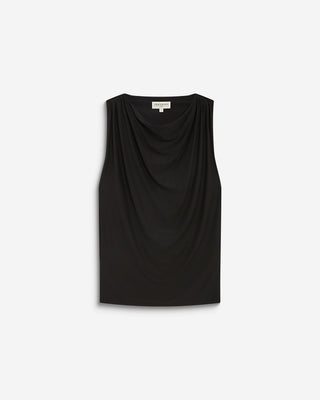 Top drapeado sem mangas com fivela dourada nas costas preto Bunny
