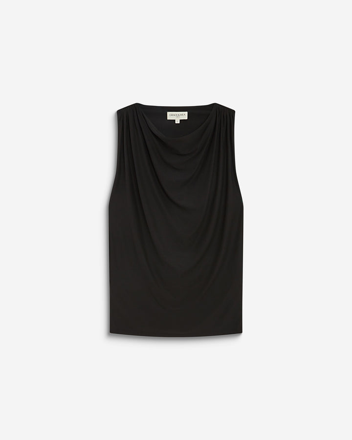 Top drapeado sem mangas com fivela dourada nas costas preto Bunny