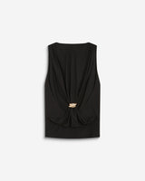 Top drapeado sem mangas com fivela dourada nas costas preto Bunny