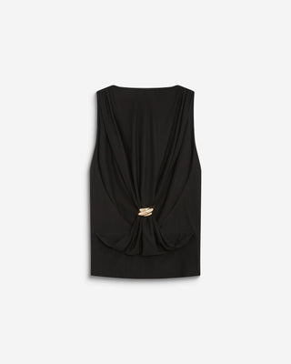 Top drapeado sem mangas com fivela dourada nas costas preto Bunny